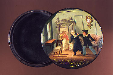 Ermordung August von Kotzebues, Lackmalerei, um 1820, Reiss-Engelhorn-Museen