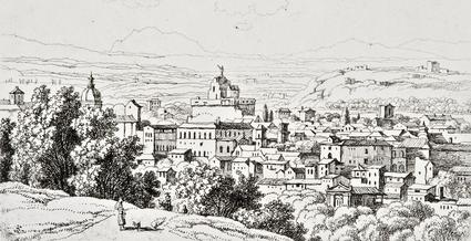 Wilhelm von Kobell: In Rom, 1818 Grafik zeigt eine Stadtansicht von Rom um 1818.