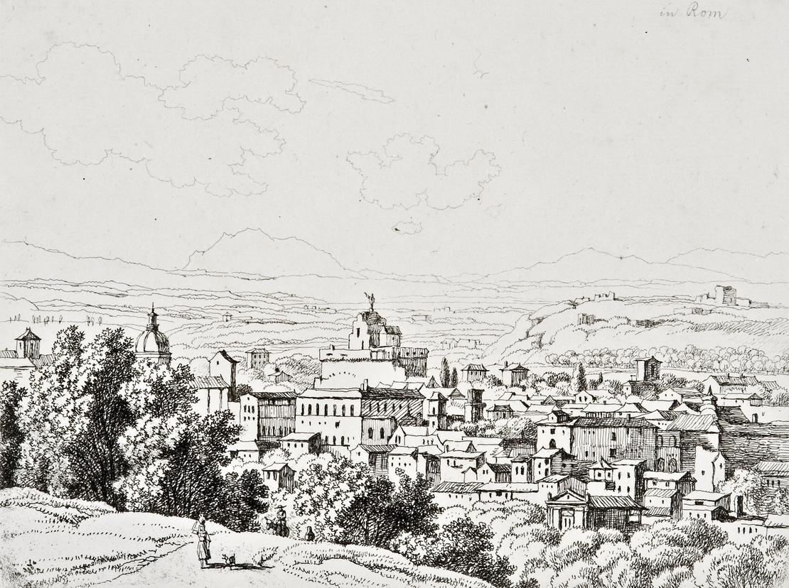 Wilhelm von Kobell: In Rom Eine Grafik zeigt eine Stadtansicht von Rom um 1818