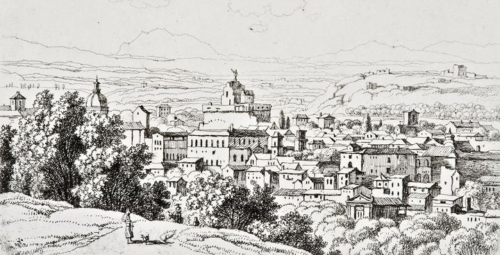 Wilhelm von Kobell: In Rom, 1818 Grafik zeigt eine Stadtansicht von Rom um 1818.